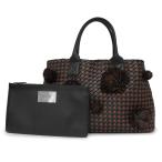 (未使用 展示品)ボッテガヴェネタ BOTTEGA VENETA カバ ミディアム イントレチャート ポンポン 250個限定 ハンドバッグ ナッパレザー スネークスキン 茶 黒