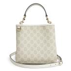 (新品・未使用品)グッチ GUCCI GGエンブレム スモール バケットバッグ ショルダーバッグ レザー ファブリック ベージュ ホワイト ライトゴールド金具 815118