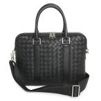 (中古)ボッテガヴェネタ BOTTEGA VENETA スリム イントレチャート ブリーフケース ビジネス ショルダー ハンドバッグ カーフスキン レザー ブラック 690702