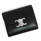 (新品・未使用品)セリーヌ CELINE スモールウォレット トリオンフ コンパクト 三つ折り財布 シャイニーカーフスキン レザー ブラック シルバー金具 10D783DPV