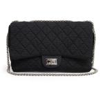 (美品)シャネル CHANEL マトラッセ 2.55 Wチェーン 2Way ショルダーバッグ 斜め掛け サテン キャンバス ブラック 黒 シルバー金具