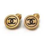 (中古)シャネル CHANEL ヴィンテージ ココマーク ラウンド カフス ゴールド ブラック