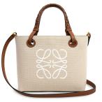 (未使用 展示品)ロエベ LOEWE アナグラム ミニ トート ショルダー ハンドバッグ ジャガード カーフスキン レザー エクリュ タン ゴールド金具 A717S74X01