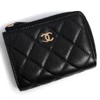 (新品・未使用品)シャネル CHANEL マトラッセ コンパクトウォレット 三つ折り財布 キャビアスキン レザー ブラック 黒 シャンパンゴールド金具 AP3177
