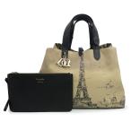 (美品)クリスチャンディオール Christian Dior トゥジュール エッフェル塔 オブリーク ラージ ハンド トートバッグ キャンバス レザー ベージュ M2820OZBP