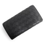 （未使用　展示品）BOTTEGA VENETA ボッテガヴェネタ 666935 イントレチャート フラップウォレット ラムスキン カーフスキン ブラック 長財布 レザー