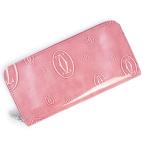 ショッピングカルティエ （未使用　展示品）カルティエ Cartier ハッピーバースデー ラウンドファスナー 長財布 エナメル パテントレザー ピンク シルバー金具 L3001255