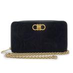 （未使用　展示品）サルヴァトーレフェラガモ Salvatore Ferragamo ガンチーニ  チェーンウォレット 長財布 ショルダーバッグ ベルベット ブラック 22D332