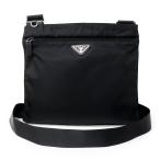 ショッピングプラダ （中古）PRADA プラダ VA0251 三角ロゴ プレート ショルダーバッグ 斜め掛け テスート ナイロン サフィアーノ ネロ ブラック レザー シルバー金具