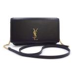 （美品）SAINT LAURENT サンローラン 635095 カサンドラ モノグラム フォンホルダー カーフスキン ブラック チェーン ショルダーバッグ レザー ゴールド金具