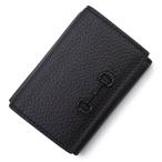 （新品・未使用品）GUCCI グッチ 745988 ホースビット付き ミニウォレット カーフスキン ブラック コンパクト 三つ折り財布 レザー ゴールド金具 箱付