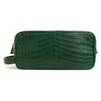 ショッピングヴェネタ （美品）BOTTEGA VENETA ボッテガヴェネタ クロコダイル スウェード グリーン セカンドバッグ クラッチ ポーチ ガンメタル金具