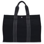 （美品）HERMES エルメス フールトゥ GM キャンバス ブラック グレー トート ハンドバッグ シルバー金具