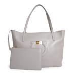 （中古）Salvatore Ferragamo サルヴァトーレフェラガモ 21H019 ガンチーニ シティ カーフスキン グレー トートバッグ レザー ゴールド金具