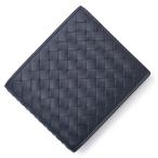 ショッピングbottega （未使用　展示品）BOTTEGA VENETA ボッテガヴェネタ 196207 イントレチャート カーフスキン ライトトルマリン ネイビー 札入れ 二つ折り財布 レザー