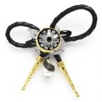 （新品・未使用品）ルイ ヴィトン LOUIS VUITTON レザー パール LVウィンザー フルール ビジュー クリスタル リボン ブローチ ブラック ゴールド MP2197 箱付