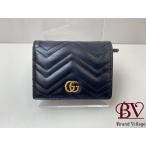 グッチ GUCCI GGマーモント コンパクトウォレット レザー 2つ折り財布 466492 493075 ブラック 【中古】 hh25042002
