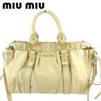ミュウミュウ 2WAY ショルダーバッグ ハンドバッグ レディース  ギャザー入り ベージュ ゴールド 中古