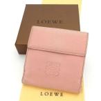 ロエベ Wホック財布 二つ折り財布 レディース アナグラム ピンク 中古