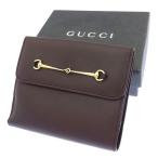 グッチ Wホック財布 二つ折り コンパクトサイズ レディース  ホースビット ブラウン×ゴールド 中古