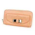 クロエ 長財布 財布 ラウンドファスナー レディース メタルリボン リリィ サーモンピンク×ライトゴールド 中古