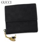 【週末タイムセール★30％OFF】グッチ Wホック 財布 二つ折り ミニ財布 レディース ブーツチャーム付き GGキャンバス ブラック ゴールド 中古
