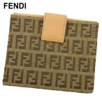 【春得SALE★30％OFFクーポン】フェンディ Wホック 財布 二つ折り ミニ レディース メンズ ズッキーノ ベージュ ブラウン系 中古