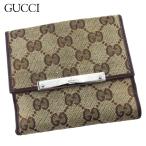 グッチ Wホック 財布 二つ折り ミニ財布 レディース メンズ GGキャンバス ベージュ ブラウン シルバー 中古