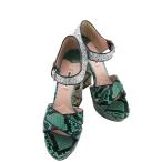 ショッピングMIUMIU 【ブラックフライデー30％OFFクーポン】ミュウミュウ MIUMIU サンダル パイソン グリーン×シルバー レディース 中古