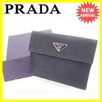 プラダ PRADA 二つ折り財布 Wホック コンパクトサイズ 男女兼用 M172 ロゴプレート 中古 セール C2060
