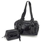 ショッピングビアジア フランチェスコビアジア ショルダーバッグ ミニボストンバッグ レディース ポーチ付き ステッチ入り ブラック×ホワイト系 中古