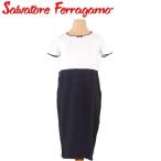 フェラガモ Ferragamo ワンピース バイカラー S ブラック グレー ゴールド レディース 中古