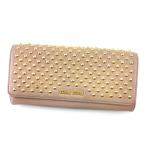 【初売りSALE★30%OFFクーポン】ミュウミュウ MIUMIU 長財布 スタッズ ピンク ベージュ ゴールド レザー レディース 中古