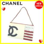 シャネル Chanel ポーチ カンボンライン ベージュ ネイビー シルバー レッド レディース 中古 ブランド Pouch