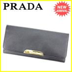 プラダ PRADA 長財布 ファスナー付き長財布 ロゴプレート 中古 人気 セール J14423