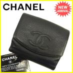 シャネル CHANEL Wホック財布 レディース メンズ 可 キャビアスキン×ココマーク 中古 ヴィンテージ 人気 J17090
