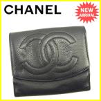 シャネル CHANEL Wホック財布 二つ折り財布 メンズ可 ココマーク 中古 ヴィンテージ 人気 J17396