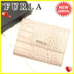 フルラ FURLA 三つ折り財布 L字ファスナー レディース クロコダイル調 中古 良品 セール J17424