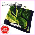 クリスチャン・ディオール Christian Dior カフス レディース 花 ネイビー×ホワイト 100%シルク 人気 美品 中古 J4669s