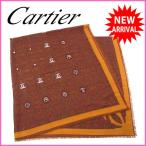 カルティエ Cartier スカーフ ショール 大判サイズ レディース フリンジ付き 2Cモチーフ 中古 未使用 セール J8643