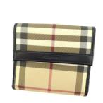 バーバリー Wホック財布 二つ折り財布 レディース ノバチェック ベージュ系×ブラック 中古