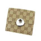 グッチ Wホック財布 二つ折り財布 レディース エクリプス ＧＧキャンバス ベージュ×ブラウン×シルバー 中古