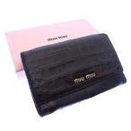 ミュウミュウ 三つ折り財布 ファスナー 中長財布 ロゴ入り 5M1097 クロコダイル調 miumiu 中古
