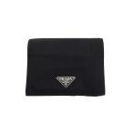 ショッピングプラダ 【年末ラストセール★30%OFFクーポン】プラダ PRADA 二つ折り財布 トライアングルロゴ ブラック グレー 灰色 レディース 中古