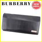 バーバリー 長財布 二つ折り 財布 メンズ可 ブラック 中古 T3358