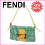 フェンディ Fendi ポーチ ズッカ ベージュ ブルー レディース 中古 Pouch