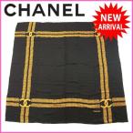 シャネル CHANEL スカーフ 大判サイズ メンズ可 ココマーク＆チェーンプリント ロゴ  中古 （美品） Y519