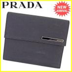 プラダ PRADA 三つ折り財布 メンズ可 ロゴプレート  中古 良品 セール Y7056