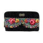 フェイラー 財布 長財布 ラウンドファスナー　パイル 花柄 フラワー ブラック 黒 レディース シェニール織　FEILER 【中古】