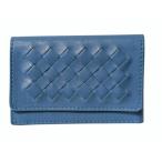 ボッテガヴェネタ カードケース イントレチャート ブルー レザー 三つ折り 名刺入れ BOTTEGA VENETA 【中古】